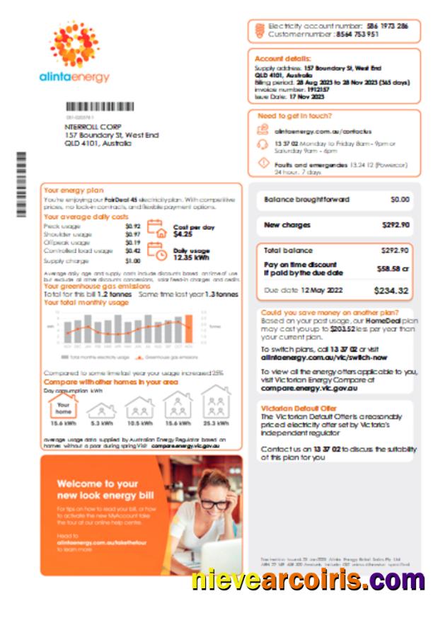 Alinta energy electricity utility business bill, page 1
